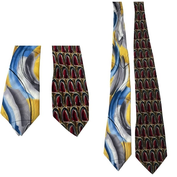 J.Garcia 2 Silk Neck Ties Arches Collection 55 Red Geometric Jerry Artist Mens - Picture 1 of 9